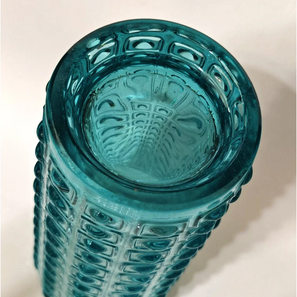 MCM Sklo Union Art Glass Vase Turquoise Blue Geometric Czech Vintage 60s Hobnail